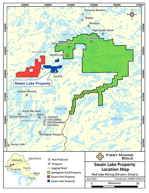 Location of the Swain Lake Property and the Springpole Gold Project