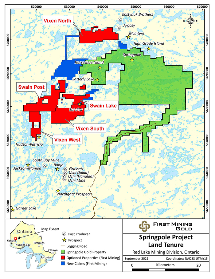 First Mining Gold Claims Around Springpole Gold Project